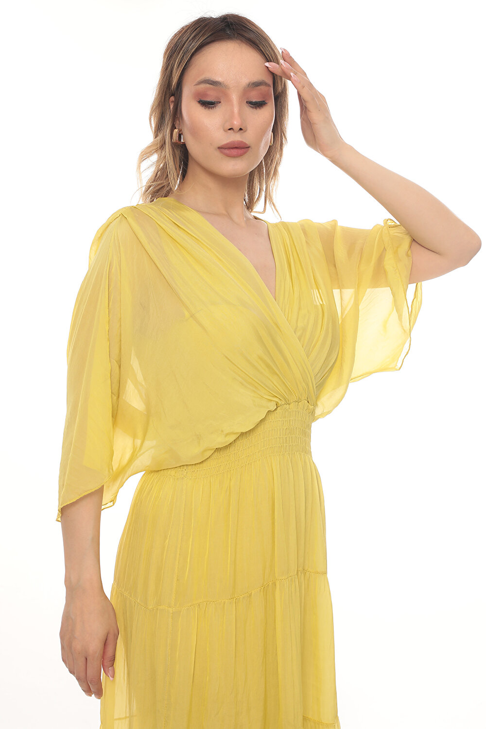 SARI V YAKA KADIN ELBİSE