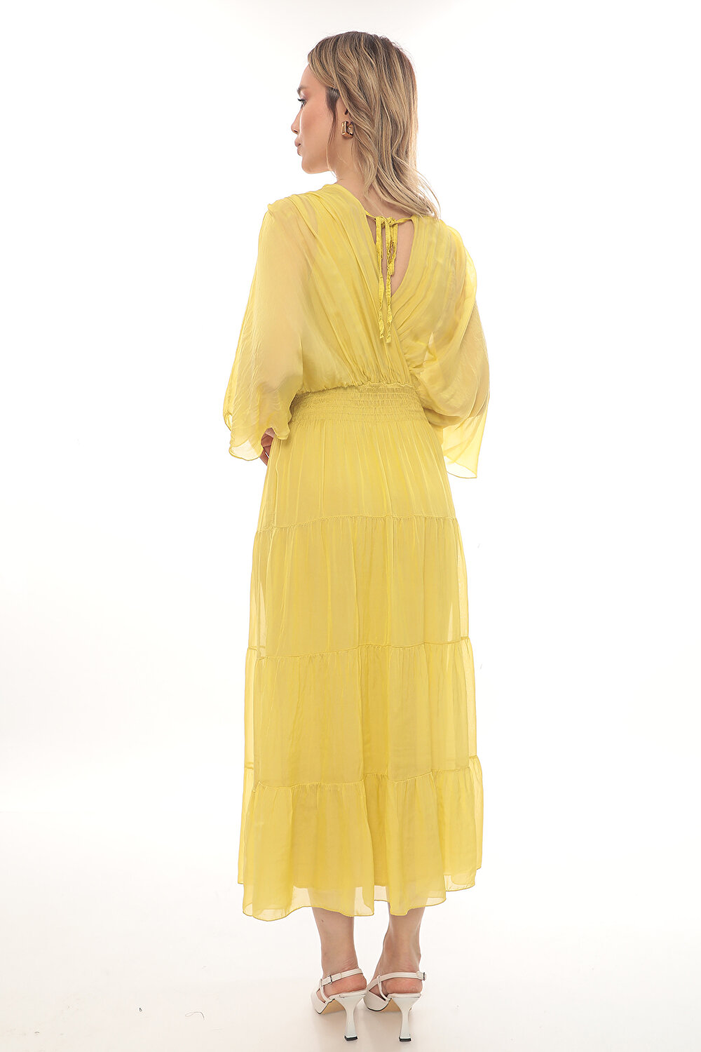 SARI V YAKA KADIN ELBİSE