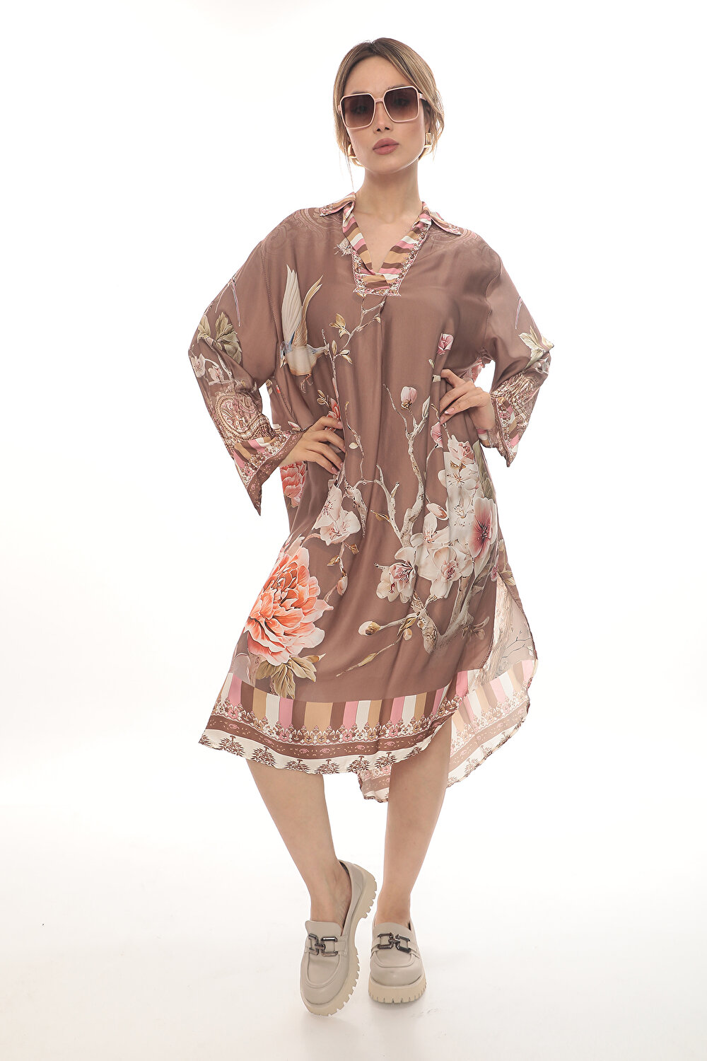 DESENLİ UZUN KOL KADIN ELBİSE