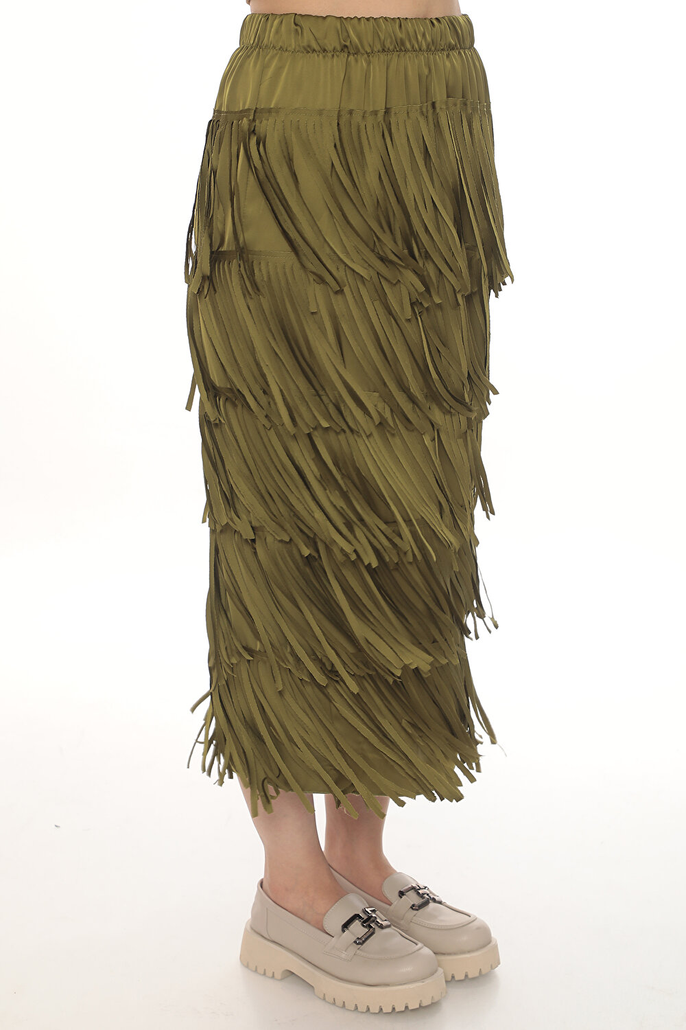 YEŞİL PÜSKÜLLÜ KADIN ETEK