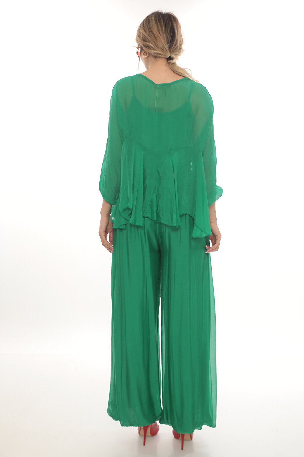 YEŞİL KADIN GENİŞ PAÇA PANTOLON