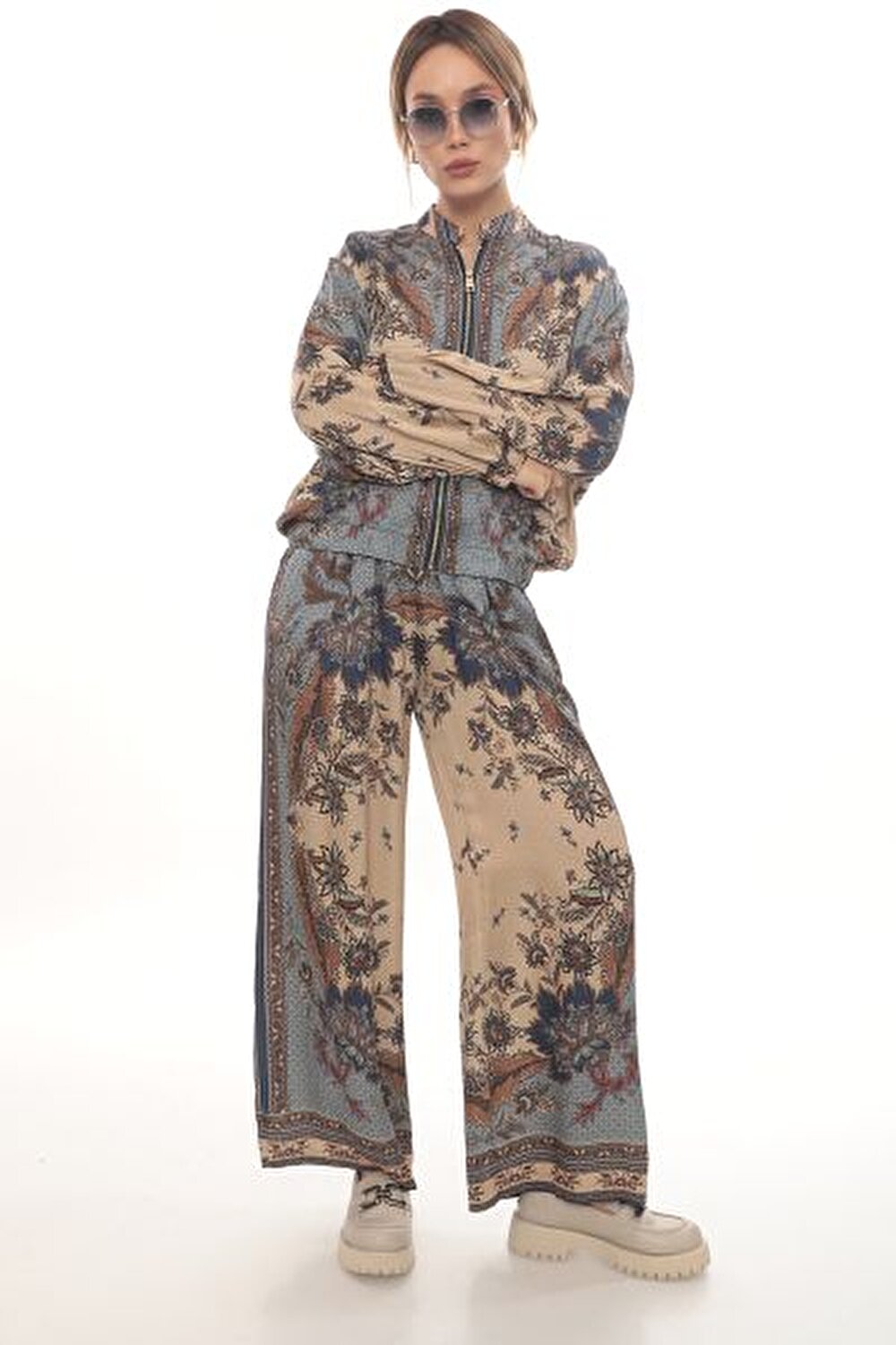 FERMUARLI ÜST-GENİŞ PAÇA PANTOLON KADIN TAKIM