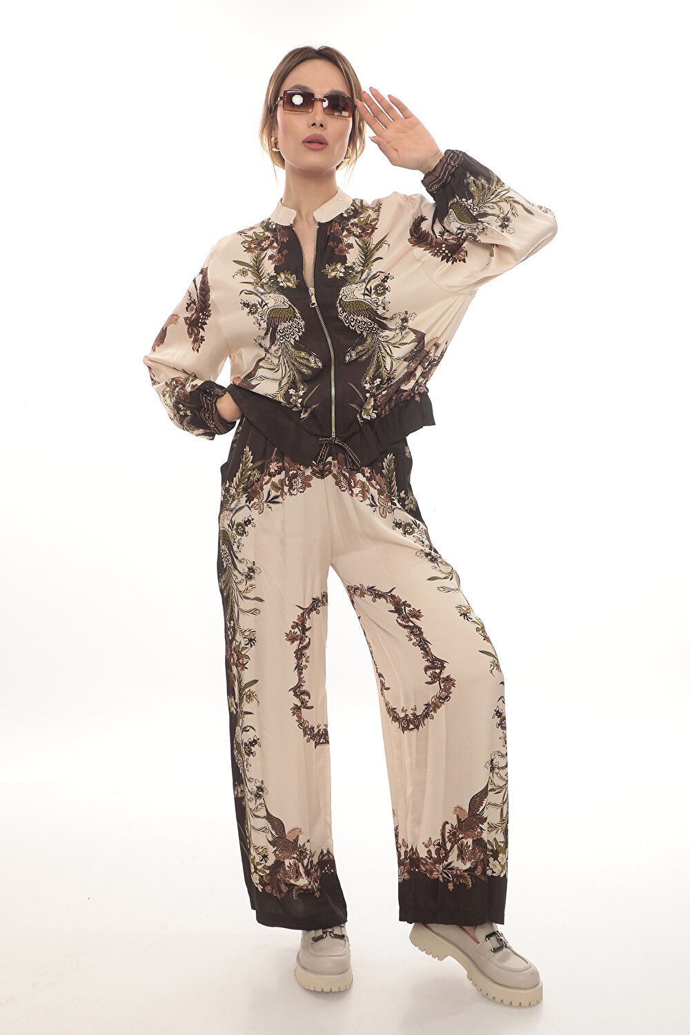 FERMUARLI ÜST-GENİŞ PAÇA PANTOLON KADIN TAKIM