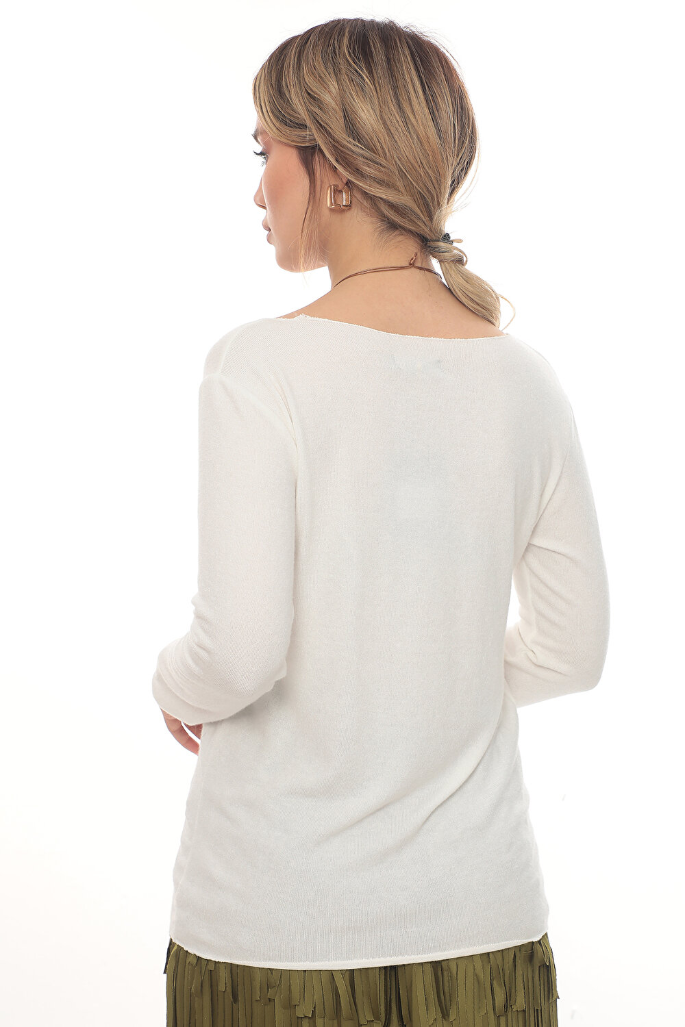 BEYAZ UZUN KOL KADIN BLUZ