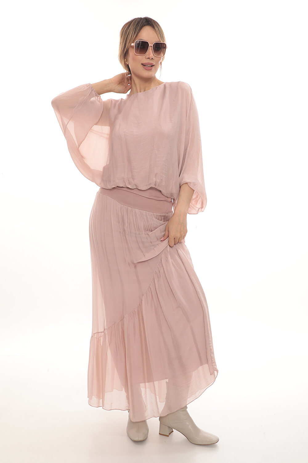 PEMBE UZUN KOL KADIN BLUZ