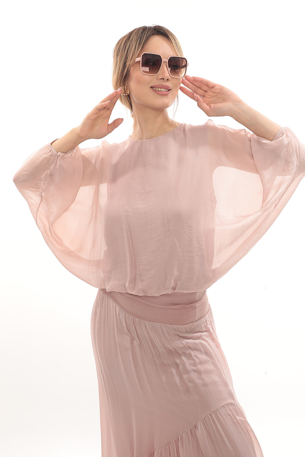 PEMBE UZUN KOL KADIN BLUZ