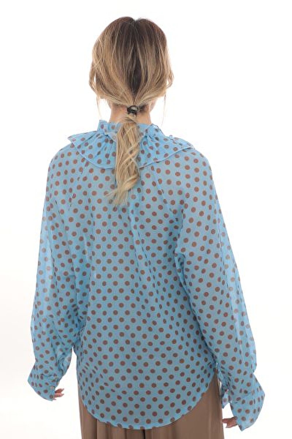 MAVİ PUANTİYELİ KADIN BLUZ