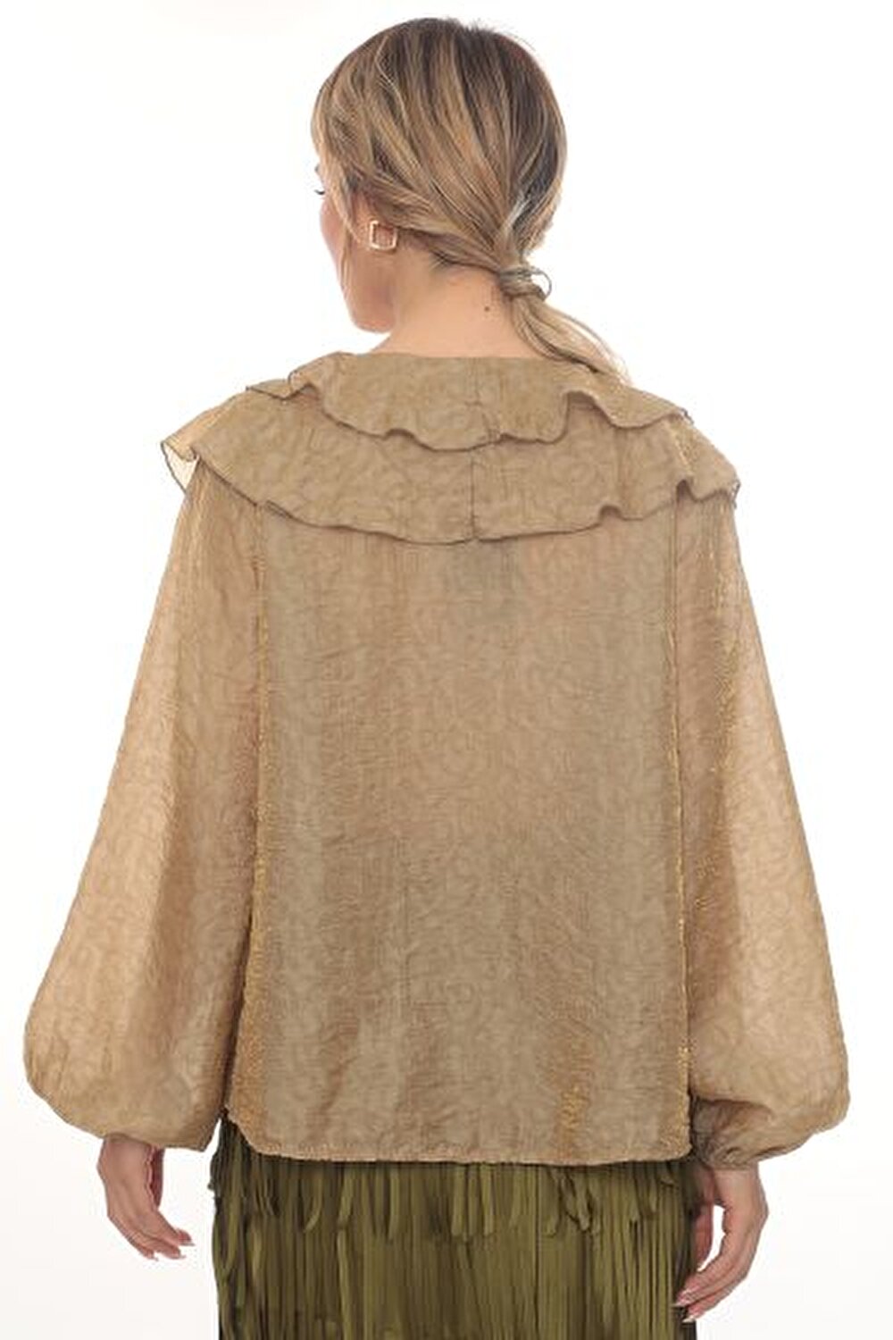 CAMEL V YAKA UZUN KOL KADIN BLUZ