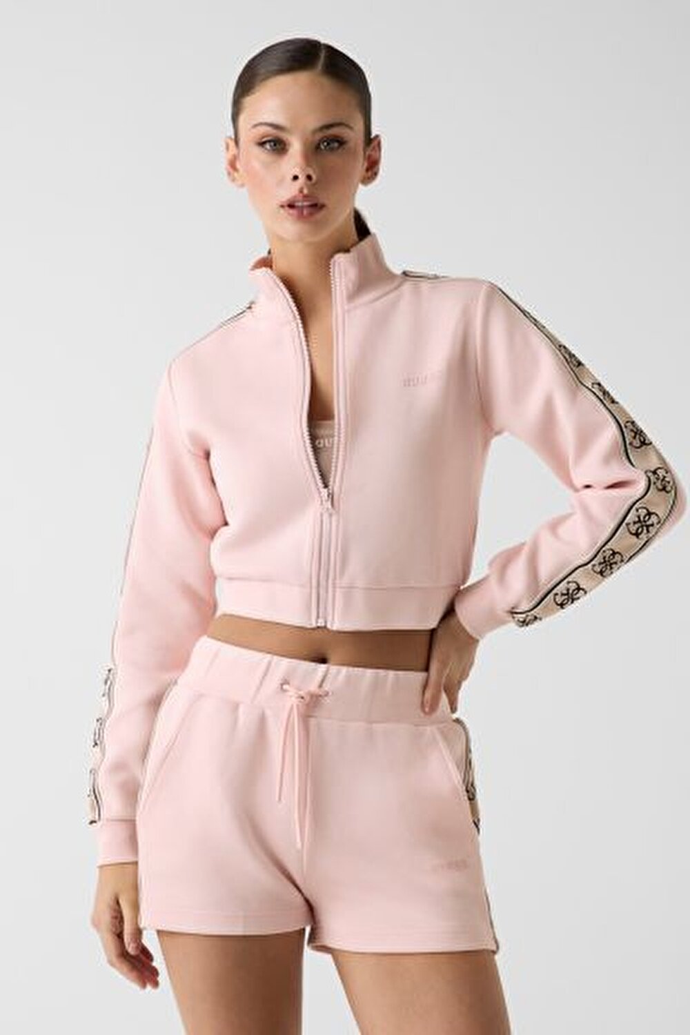 PEMBE LOGOLU FERMUARLI KADIN SWEATSHIRT