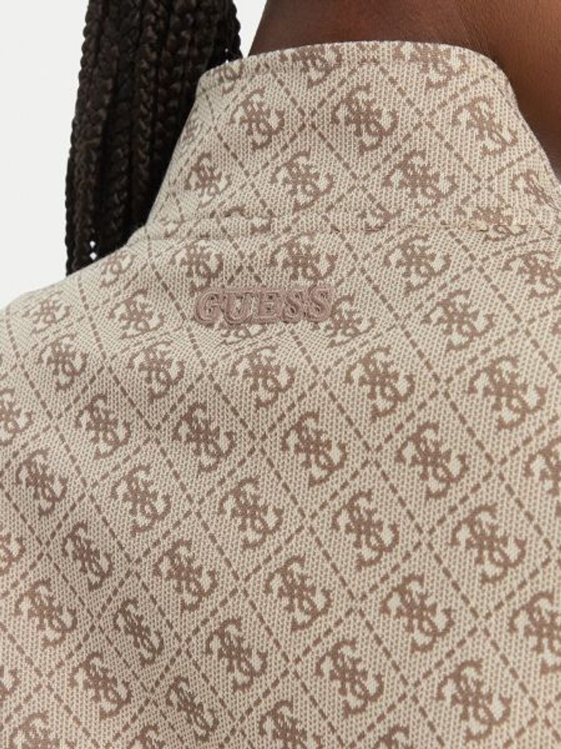 BEJ LOGOLU DESENLİ FERMUARLI KADIN SWEATSHIRT