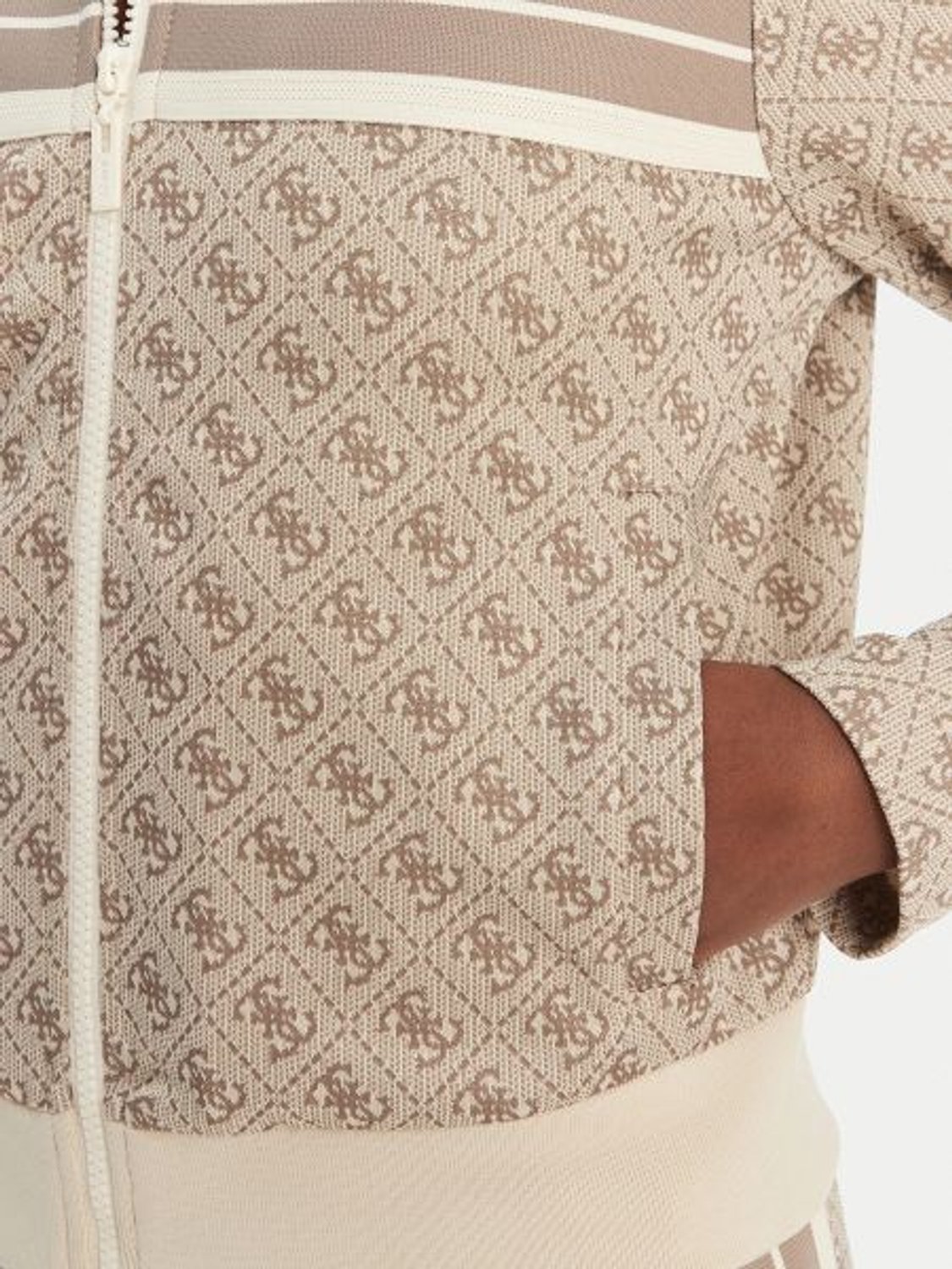 BEJ LOGOLU DESENLİ FERMUARLI KADIN SWEATSHIRT