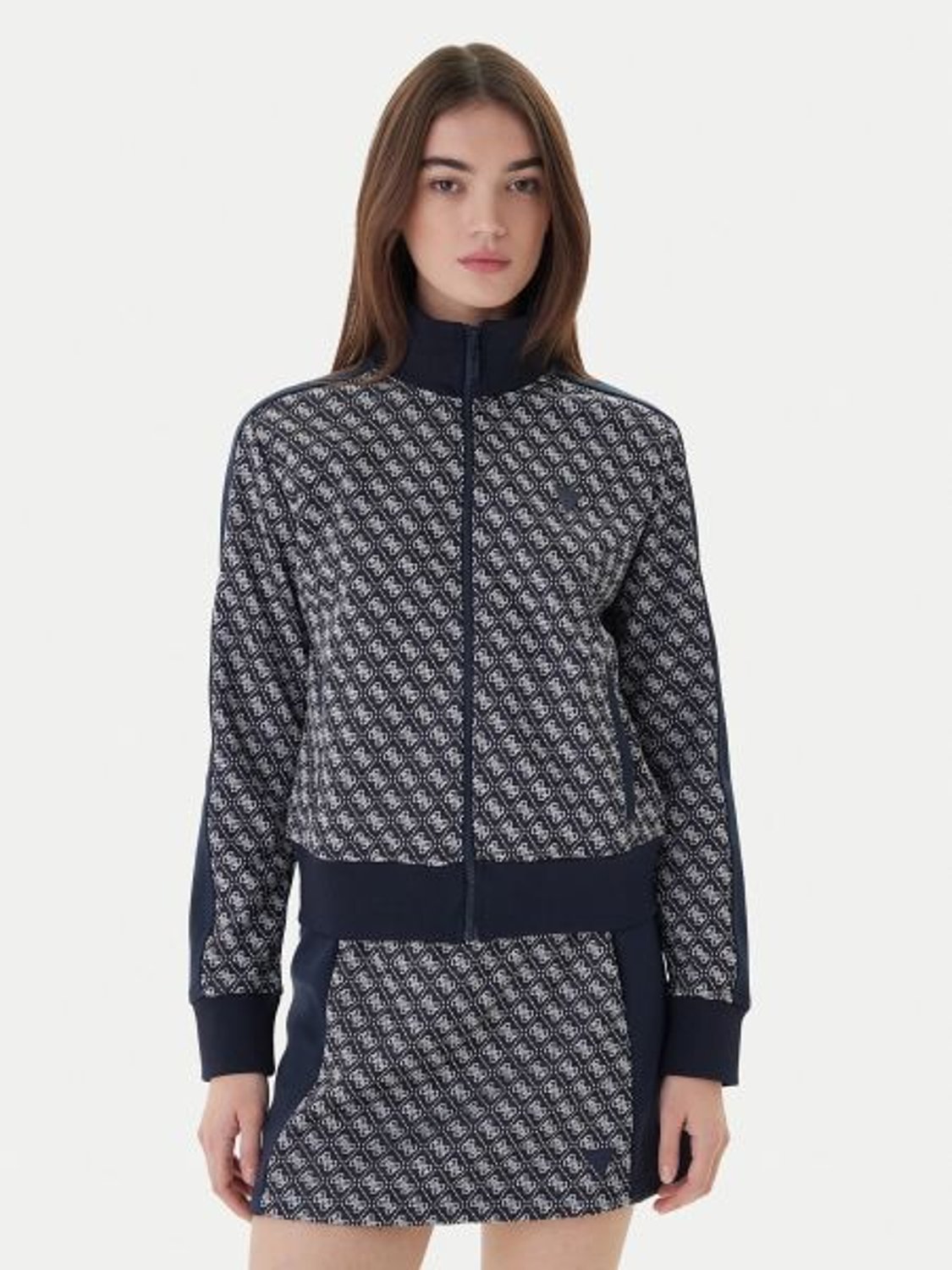 LACİVERT LOGOLU DESENLİ FERMUARLI KADIN SWEATSHIRT