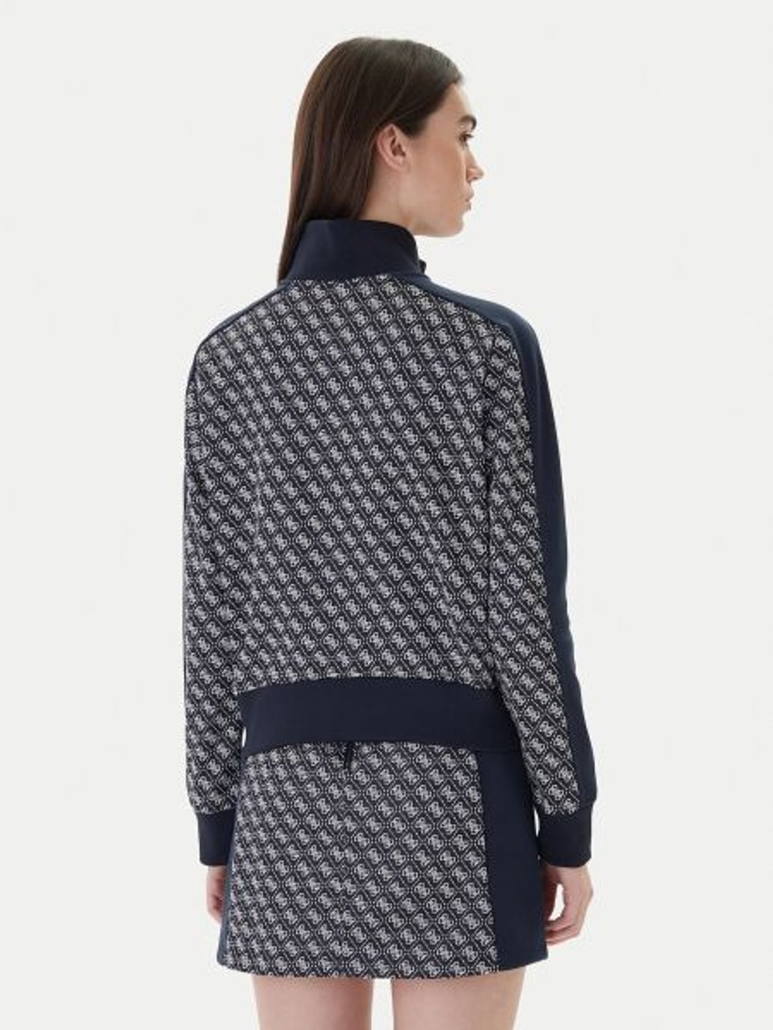 LACİVERT LOGOLU DESENLİ FERMUARLI KADIN SWEATSHIRT