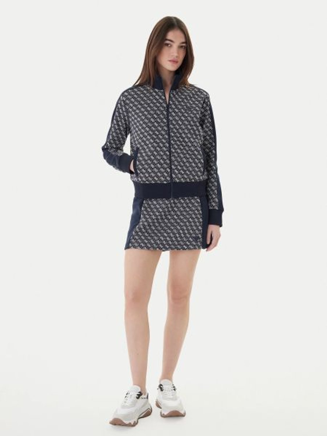 LACİVERT LOGOLU DESENLİ FERMUARLI KADIN SWEATSHIRT