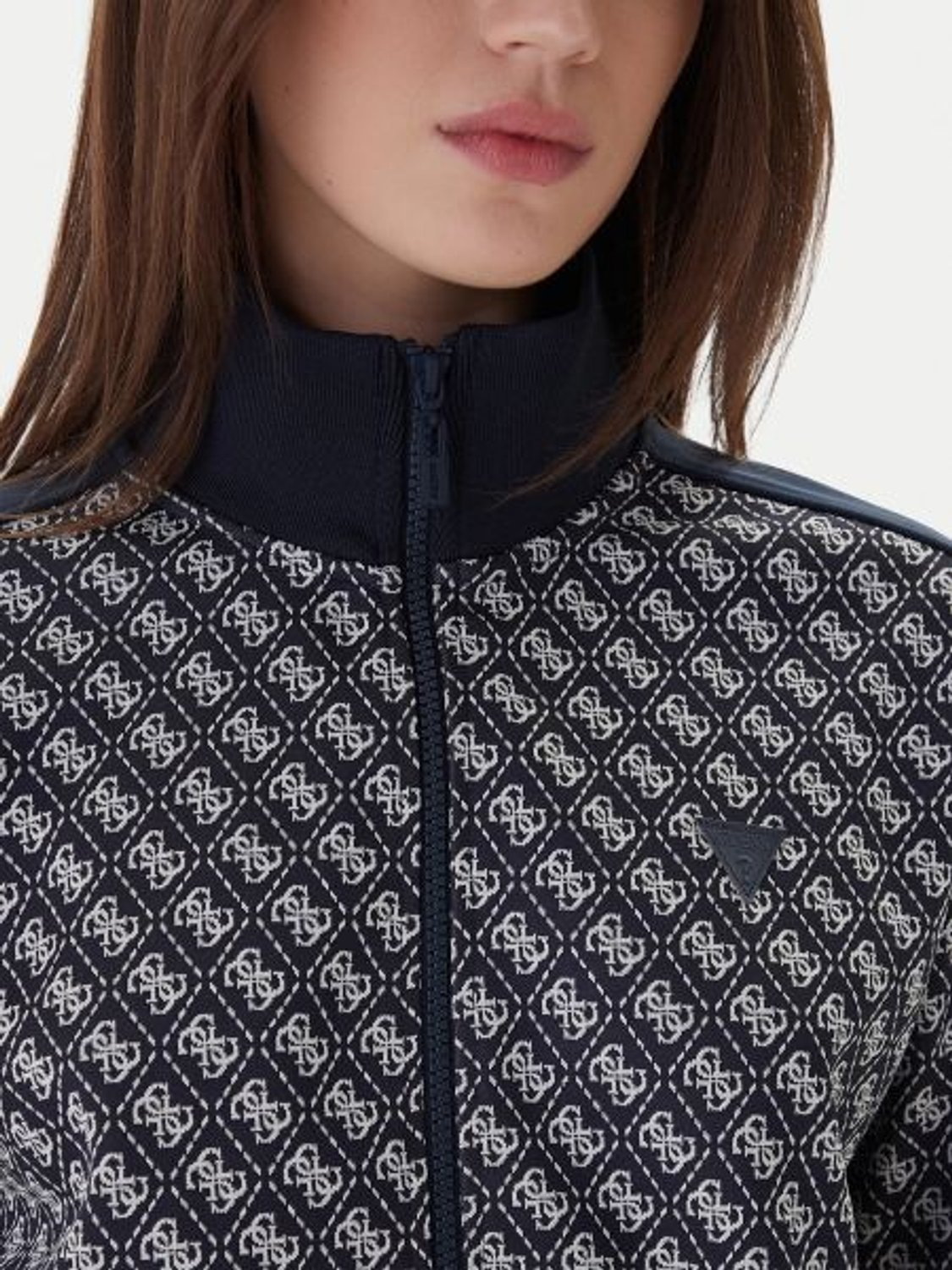 LACİVERT LOGOLU DESENLİ FERMUARLI KADIN SWEATSHIRT