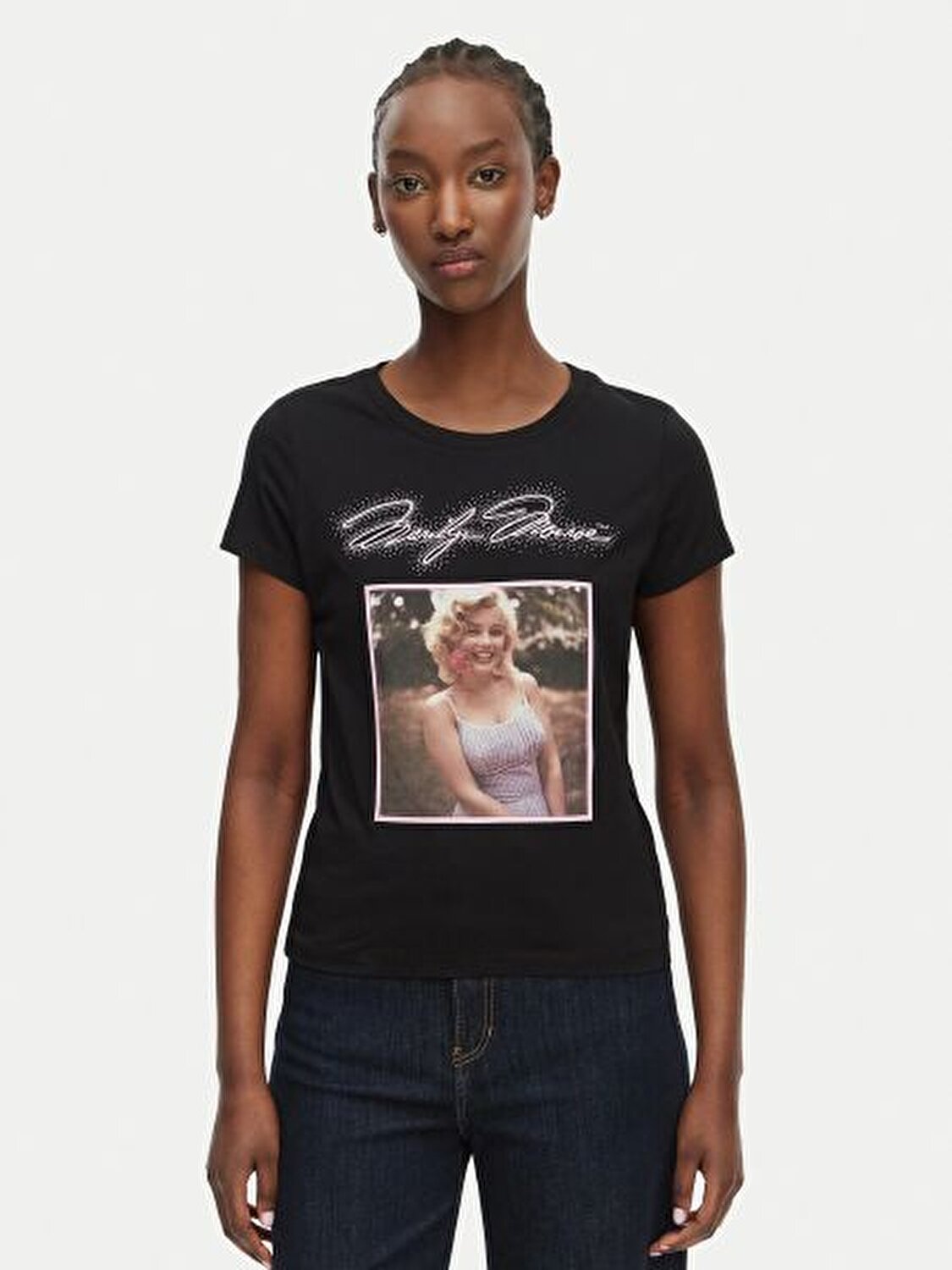 SİYAH BASKILI KADIN T-SHIRT