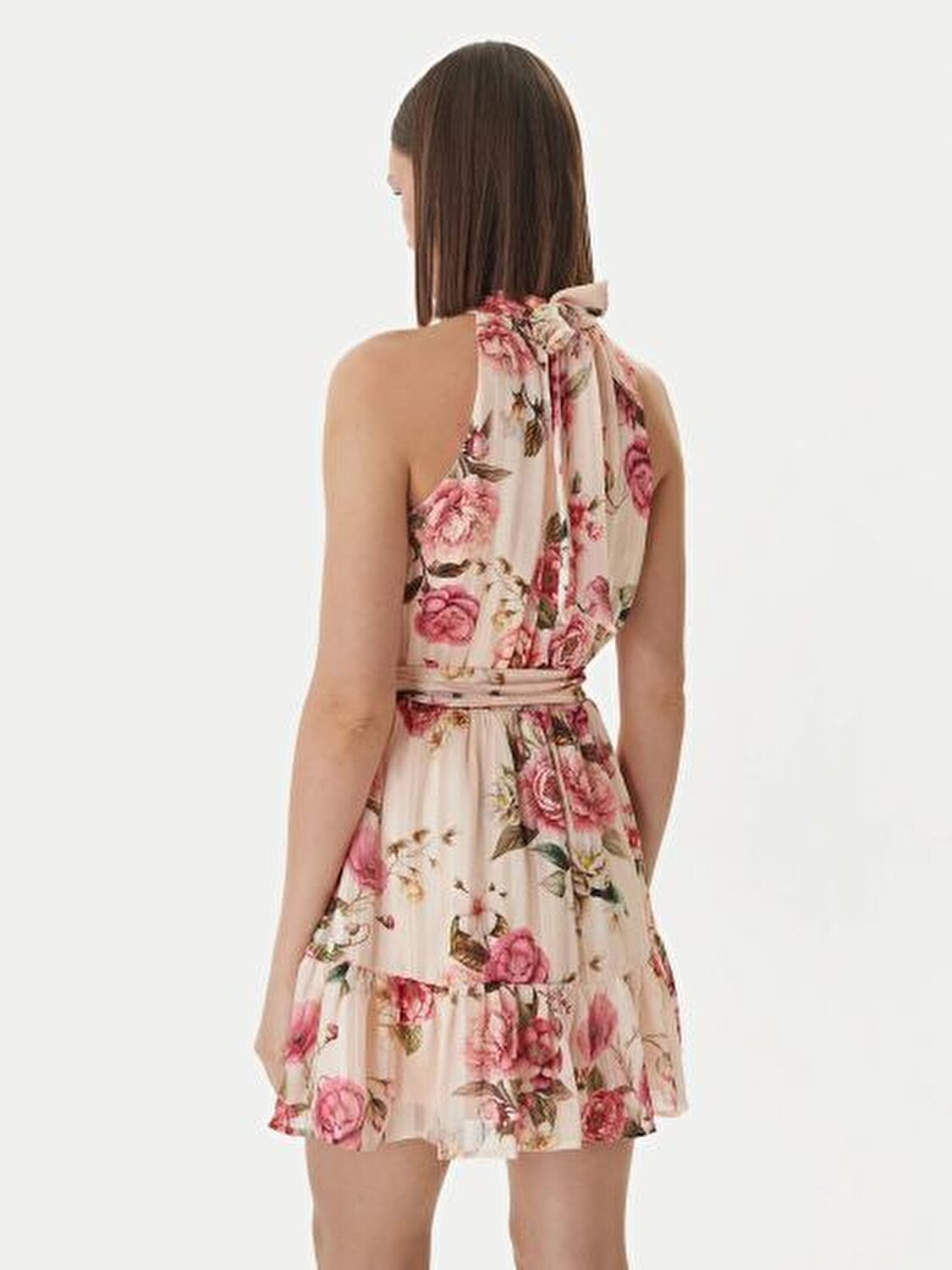 BEJ ÇİÇEK DESENLİ KADIN ELBİSE