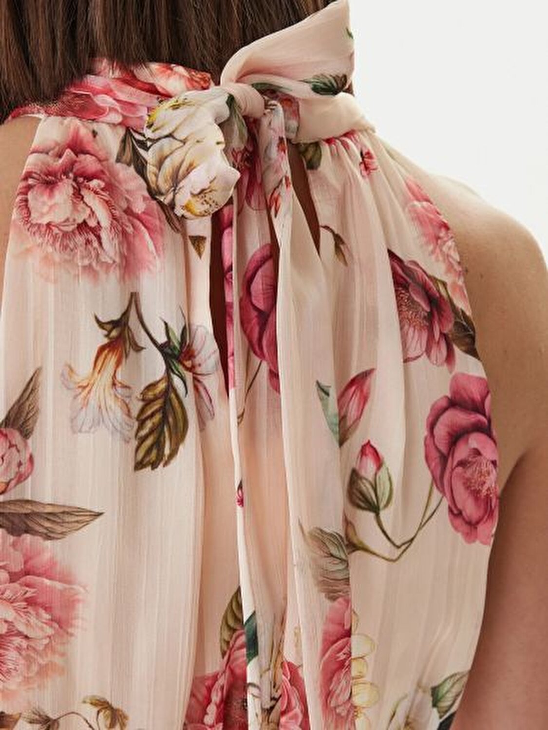 BEJ ÇİÇEK DESENLİ KADIN ELBİSE