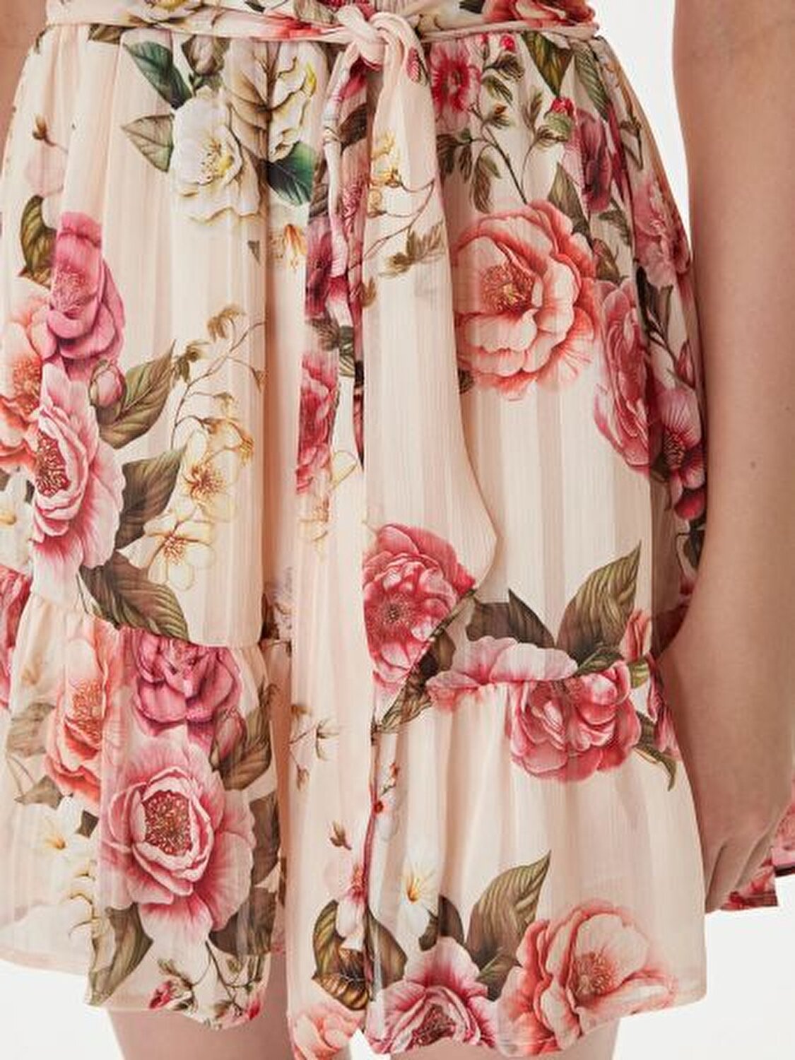 BEJ ÇİÇEK DESENLİ KADIN ELBİSE