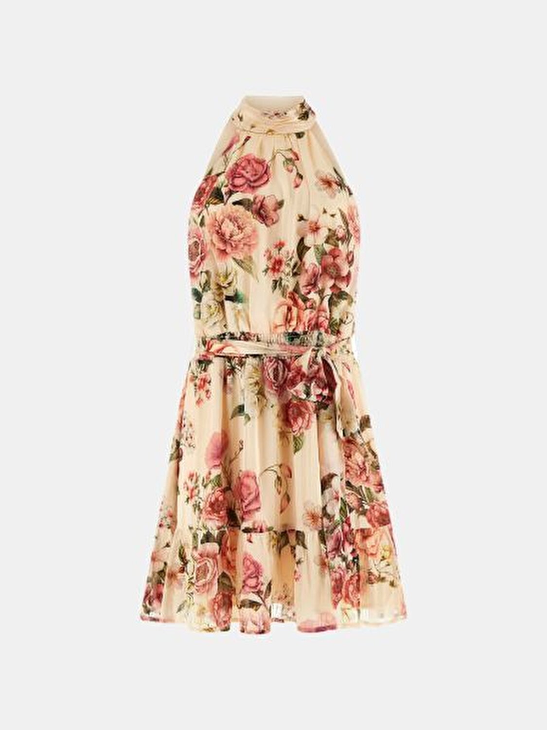 BEJ ÇİÇEK DESENLİ KADIN ELBİSE