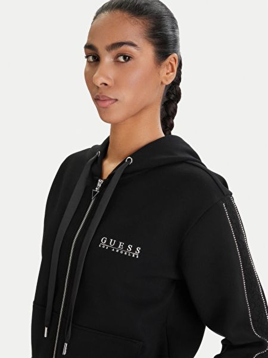 SİYAH LOGOLU FERMUARLI KAPÜŞONLU KADIN SWEATSHIRT