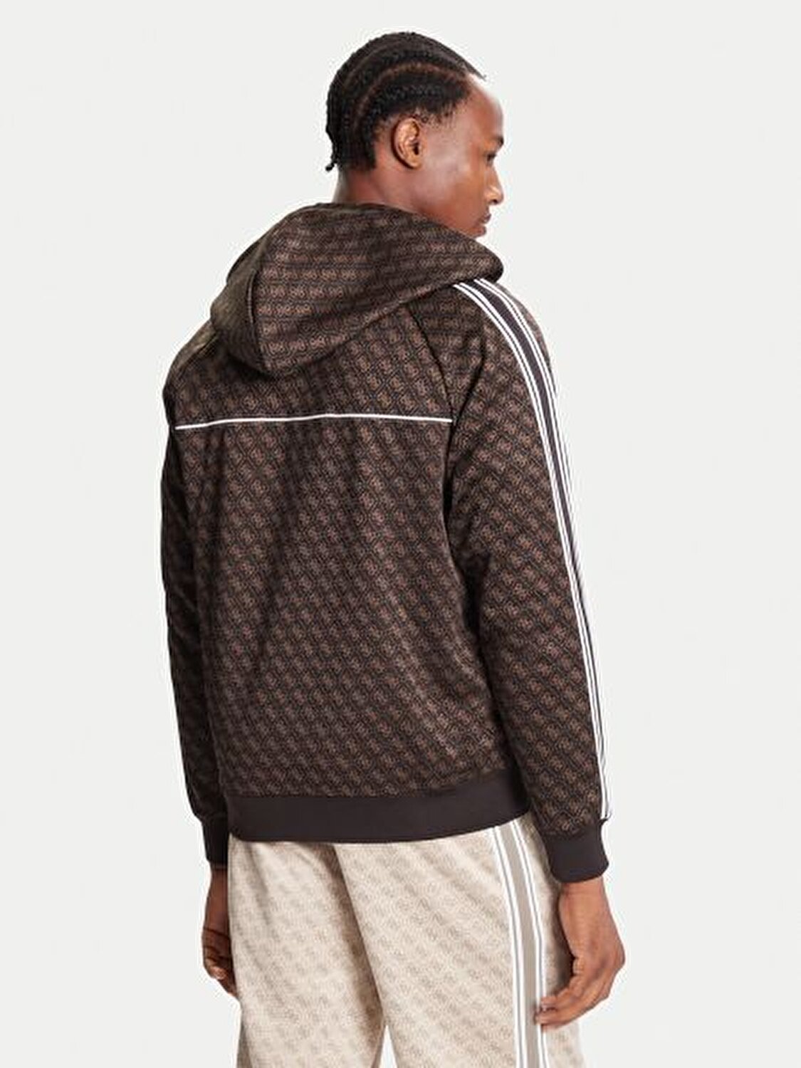 KAHVERENGİ BASKILI FERMUARLI KAPÜŞONLU ERKEK SWEATSHIRT