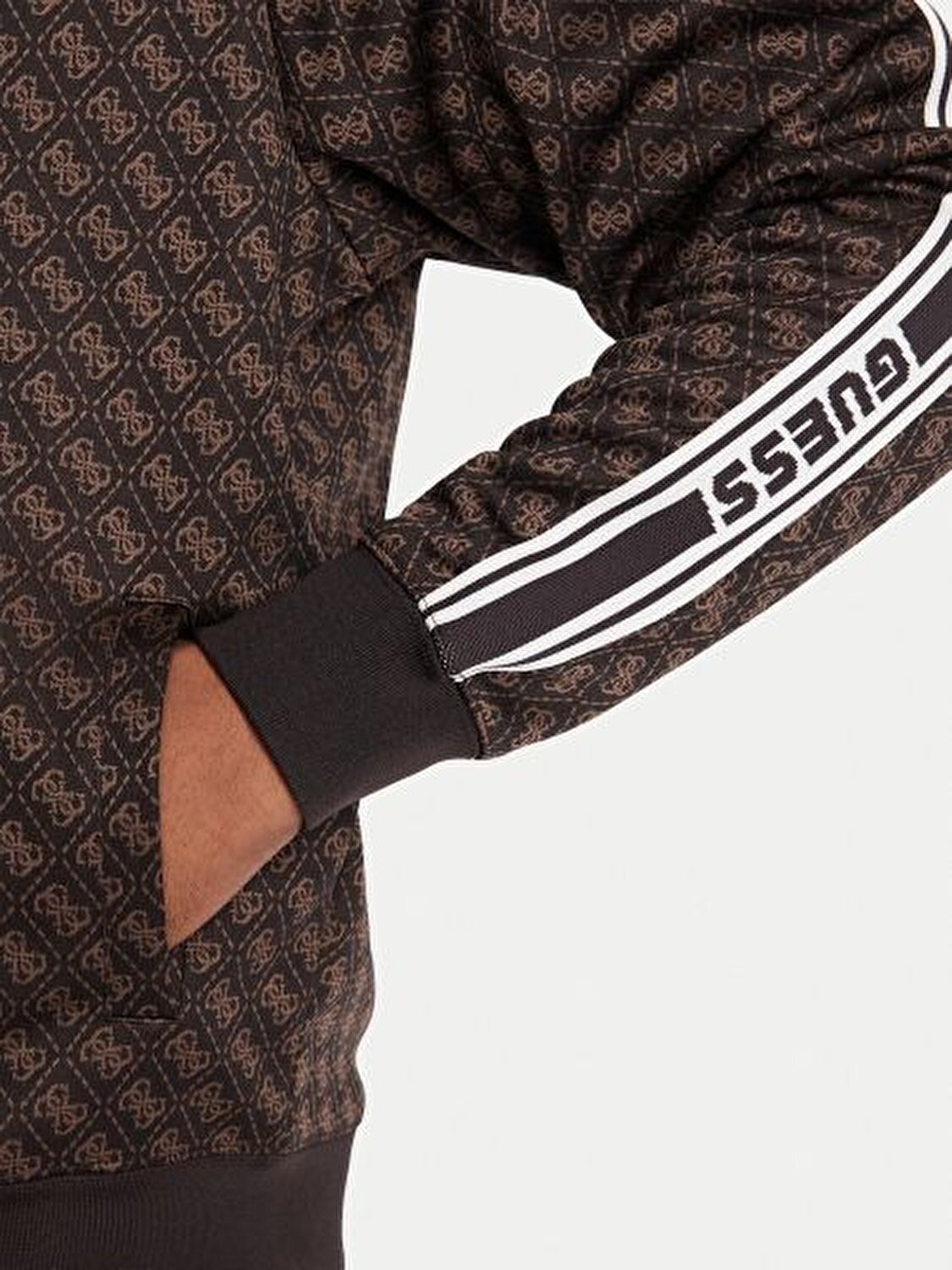 KAHVERENGİ BASKILI FERMUARLI KAPÜŞONLU ERKEK SWEATSHIRT