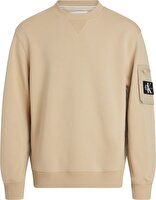 Calvin Klein Erkek Bej Logo Detaylı Sweatshirt