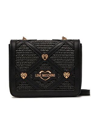 BORSA RAFFIA+PU NERO+STUDS ORO