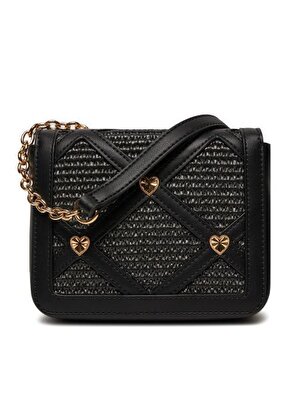 BORSA RAFFIA+PU NERO+STUDS ORO