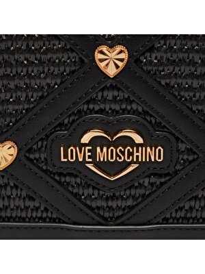 BORSA RAFFIA+PU NERO+STUDS ORO