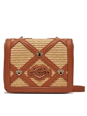 BORSA RAFFIA NAT+PU CUOIO+STUDS ORO
