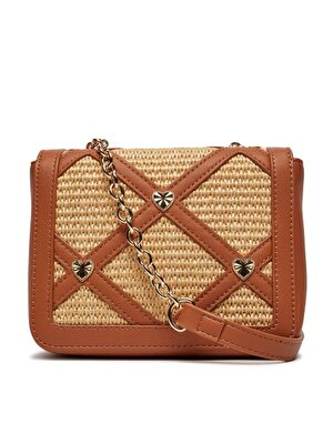BORSA RAFFIA NAT+PU CUOIO+STUDS ORO