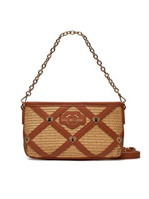 BORSA RAFFIA NAT+PU CUOIO+STUDS ORO