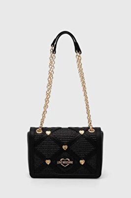 BORSA RAFFIA +PU NERO+STUDS ORO