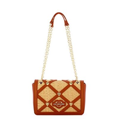 BORSA RAFFIA NAT +PU CUOIO +STUDS ORO
