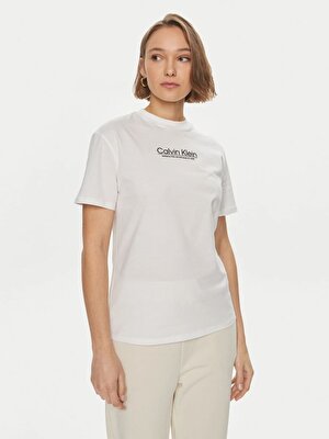 Calvin Klein Kadın Logo Detaylı Kısa Kollu Beyaz T-Shirt