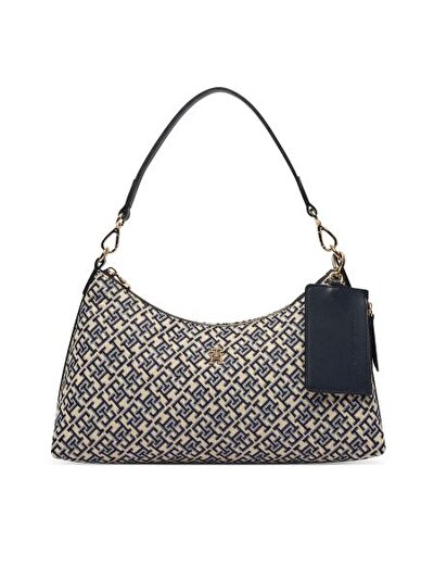 TH ICON JACQUARD LACİVERT KADIN OMUZ ÇANTASI