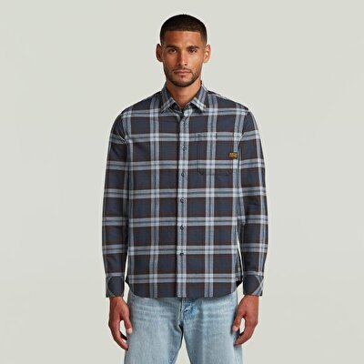 MAVİ LOGOLU EKOSE ERKEK GÖMLEK