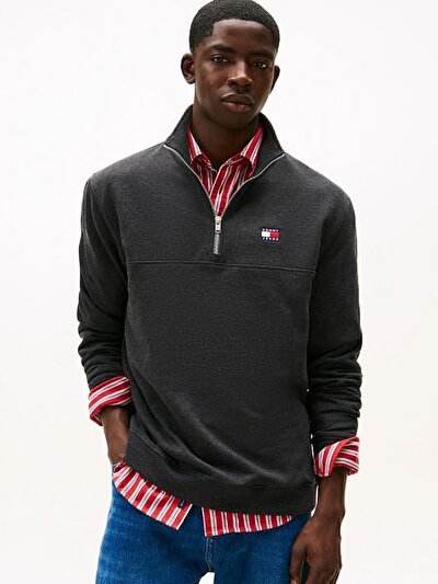 SİYAH LOGOLU FERMUARLI ERKEK SWEATSHIRT