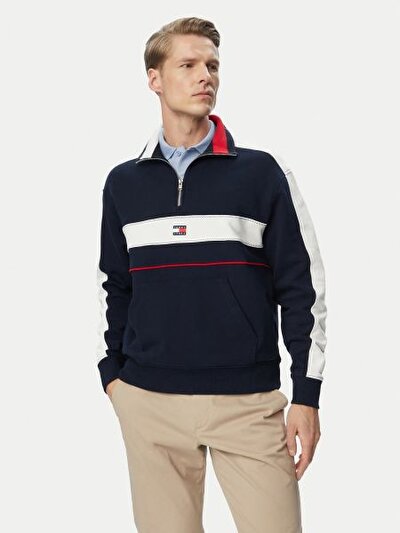 LACİVERT LOGOLU FERMUARLI ERKEK SWEATSHIRT