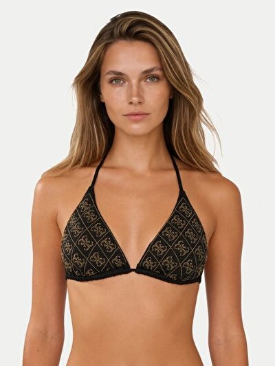 SİYAH 4G LOGO DESENLİ KADIN ÜÇGEN BİKİNİ ÜSTÜ