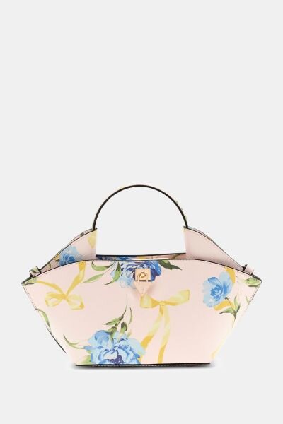PATSIE EKRU MAVİ ÇİÇEK DESENLİ KADIN MINI TOTE ÇANTA