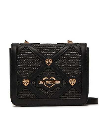 BORSA RAFFIA+PU NERO+STUDS ORO