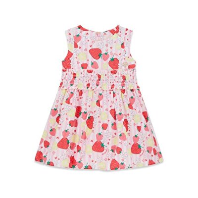 PEMBE LOGOLU DESENLİ KIZ ÇOCUK ELBİSE