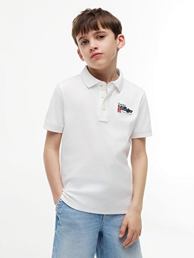 BEYAZ LOGOLU ERKEK ÇOCUK POLO T-SHIRT