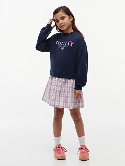 LACİVERT LOGOLU KIZ ÇOCUK SWEATSHIRT ELBİSE