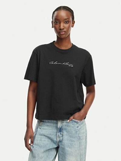 SİYAH LOGOLU KADIN T-SHIRT