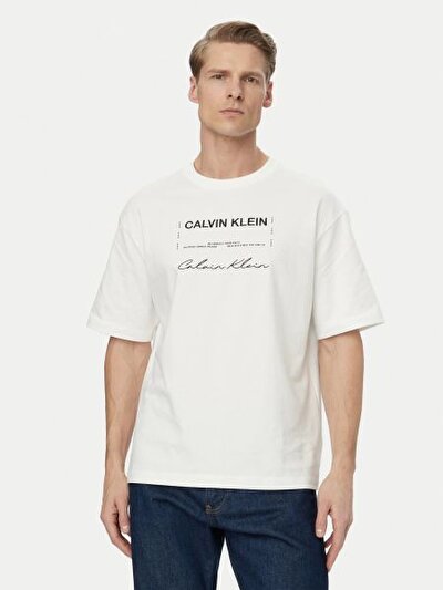 BEYAZ LOGOLU BASKILI ERKEK T-SHIRT