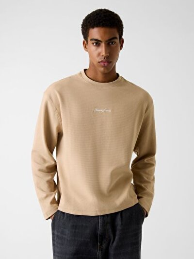 BEJ LOGOLU ERKEK SWEATSHIRT